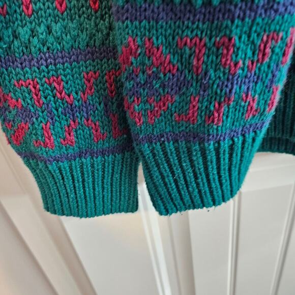 Vintage Honors Sweater Mens Large Green Knit 90s Geometric Preppy Retro Dad - Picture 6 of 9